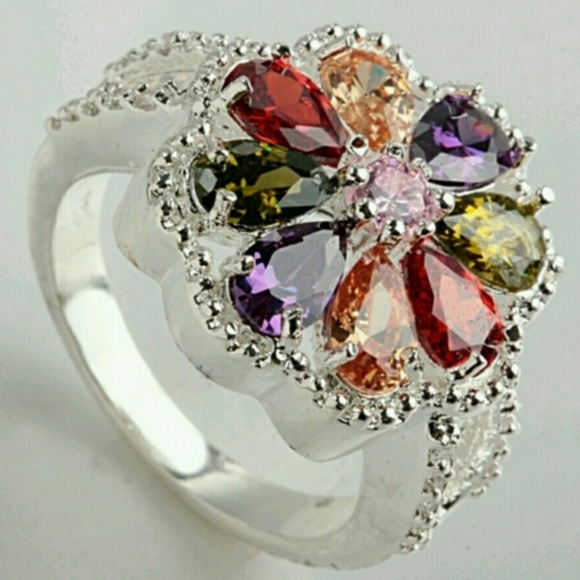 FLOWER MULTI-COLORED GEM RING - Picture 10 of 11